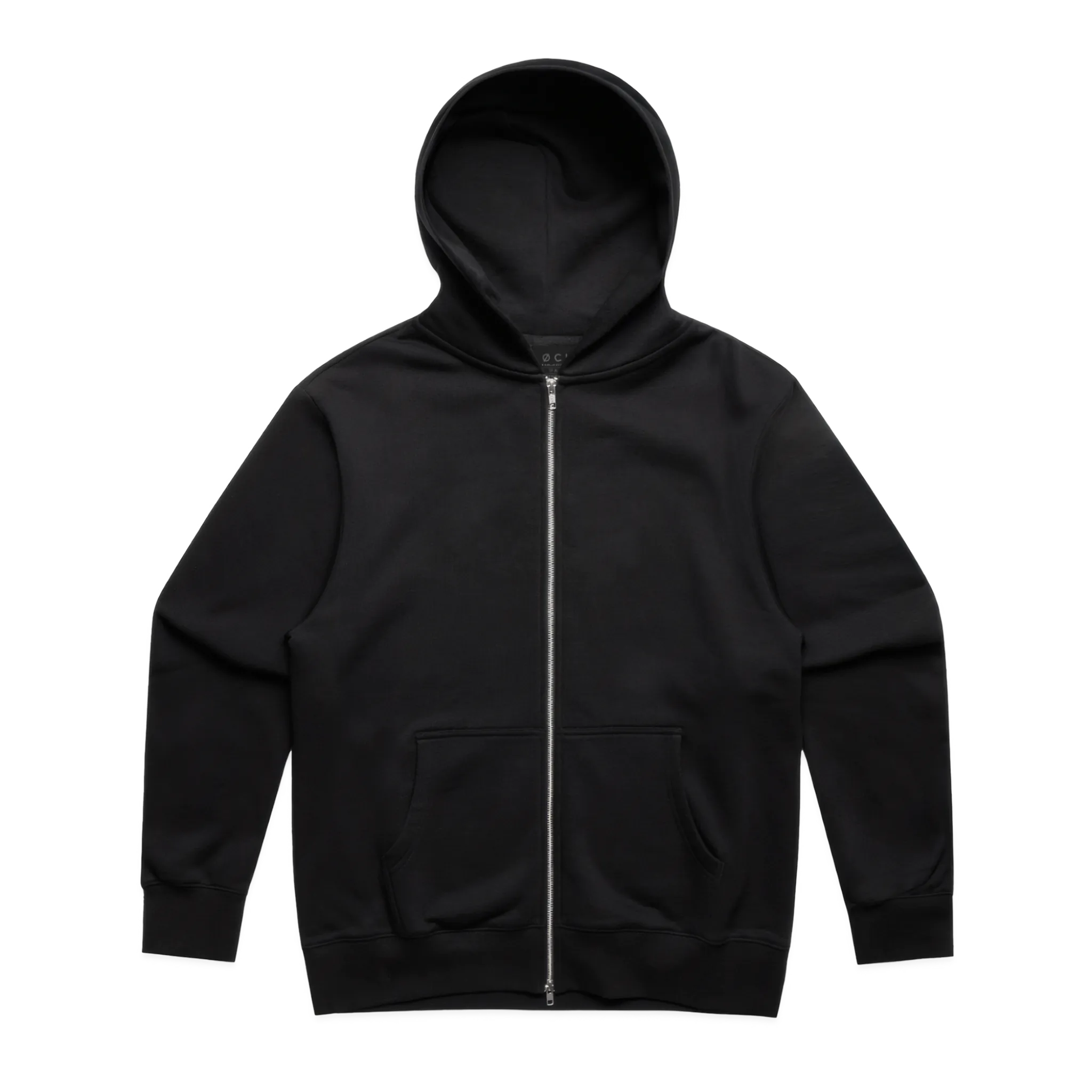 Black hoodie with a zipper on a white background